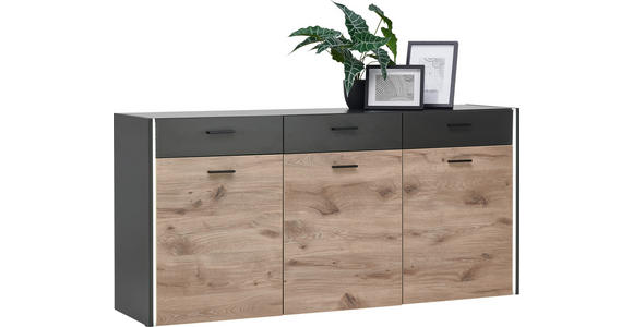 SIDEBOARD 174/85/44 cm  - Eichefarben/Schwarz, MODERN, Holzwerkstoff/Kunststoff (174/85/44cm) - Hom`in