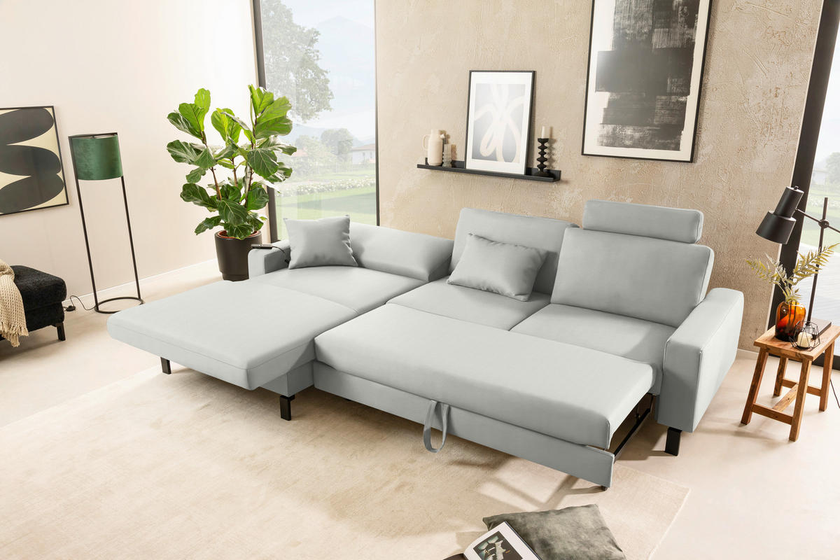 ECKSOFA Cord Grauweiss  - Schwarz/Grauweiss, Design, Textil/Metall (185/298cm) - Pure Home Lifestyle