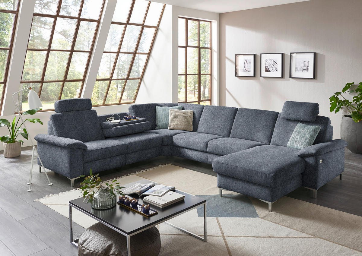 WOHNLANDSCHAFT in Chenille Dunkelblau  - Alufarben/Dunkelblau, Design, Textil/Metall (265/333/170cm) - Dieter Knoll