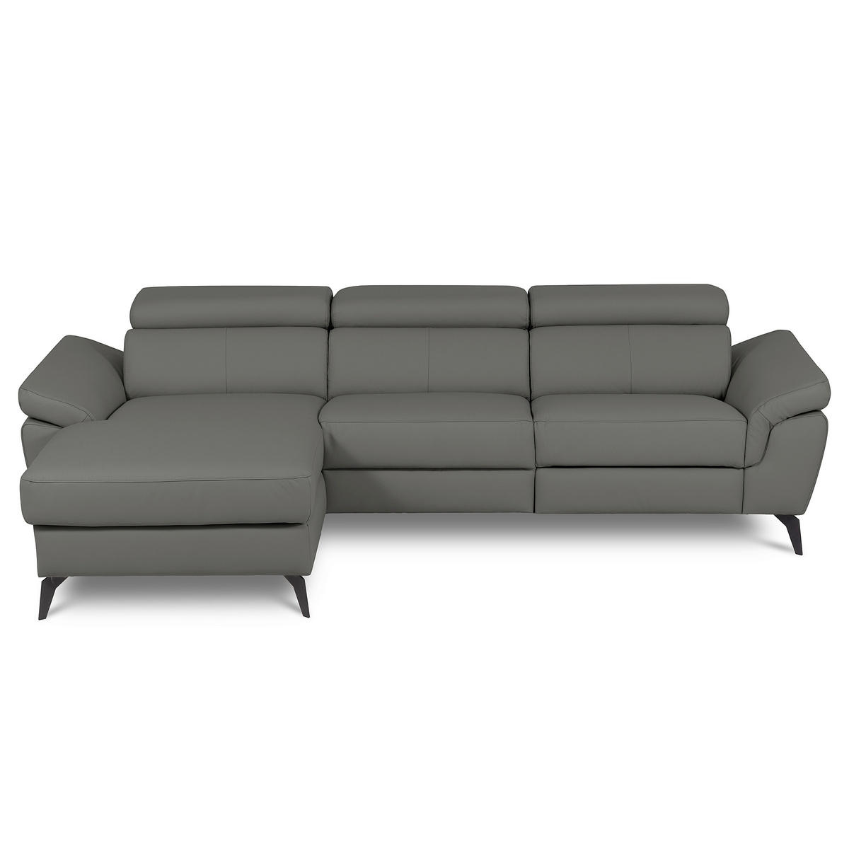 ECKSOFA SONO in Lederlook Echtleder Anthrazit Armteilverstellung, Kopfteilverstellung  179/252 cm  - Anthrazit/Schwarz, Design, Leder/Textil (179/252cm) - Livetastic
