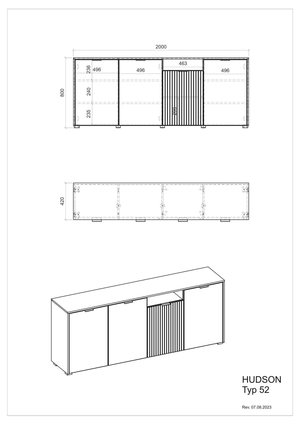 SIDEBOARD  in  - Eichefarben/Schwarz, Design, Holzwerkstoff/Kunststoff (200cm) - MID.YOU