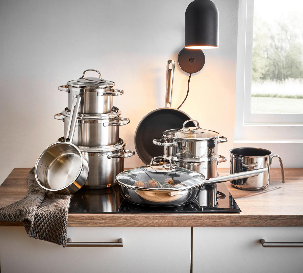 KOCHTOPFSET Elegance 10-teilig  - Edelstahlfarben, Design, Glas/Metall - Rösle