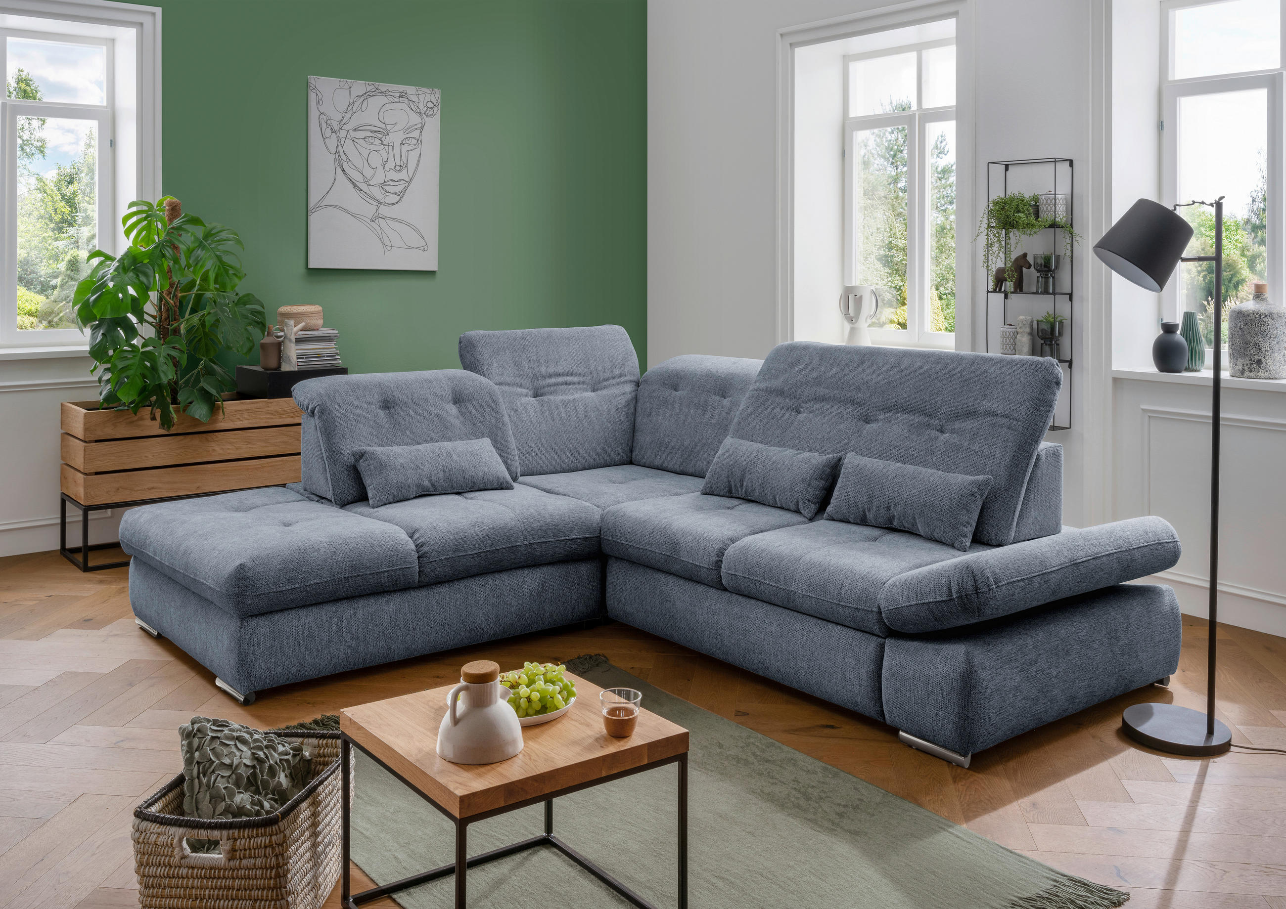 ECKSOFA in Chenille Hellblau - Chromfarben/Hellblau, Design, Textil/Metall (254/280cm) - Livetastic
