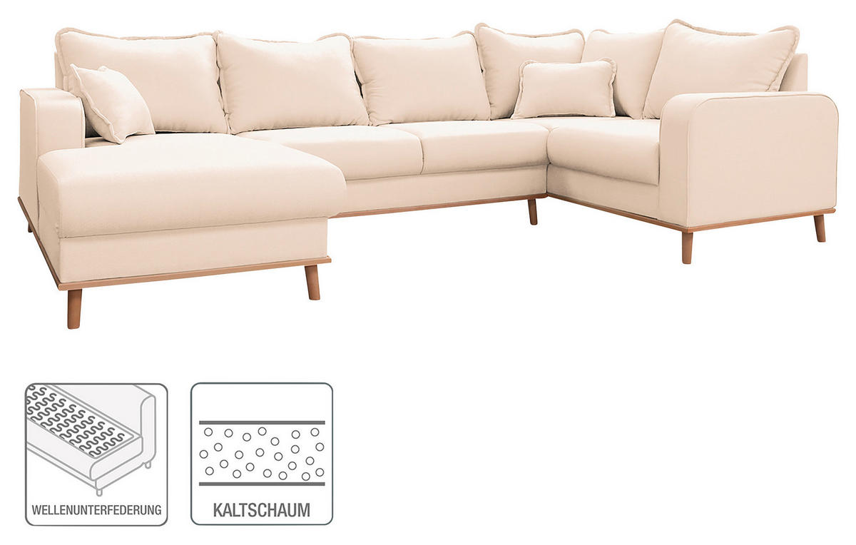 WOHNLANDSCHAFT Ecru  - Wengefarben/Ecru, Design, Holz/Textil (170/296/167cm) - Livetastic