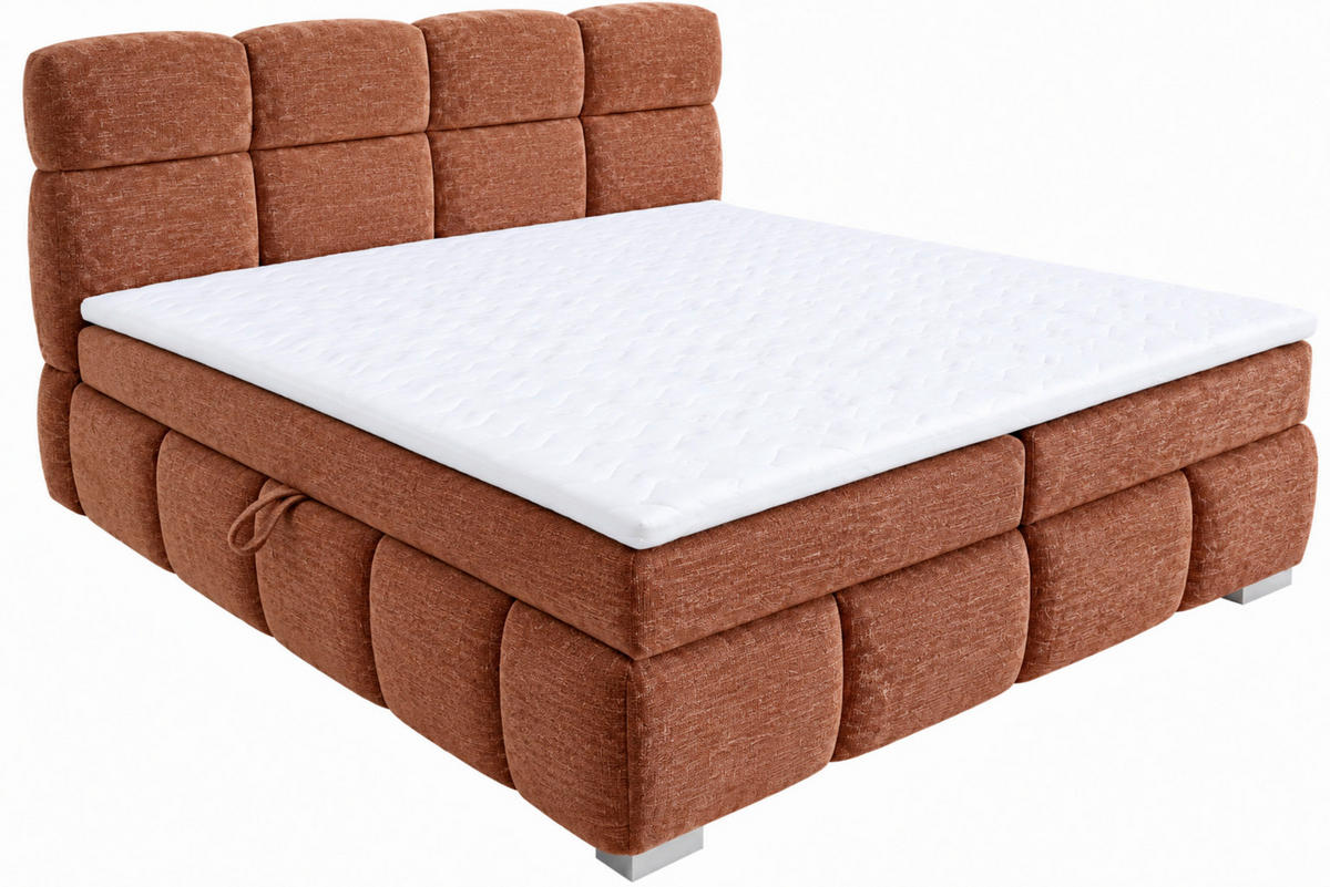 BOXBETT 140/200 cm,  in Terracotta, Bettkasten, Topper,  - Chromfarben/Terracotta, MODERN, Holz/Kunststoff (140/200cm) - MID.YOU
