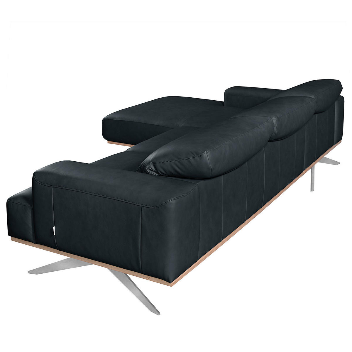 ECKSOFA Echtleder Blau  - Chromfarben/Blau, Design, Leder/Metall (187/295cm) - Livetastic