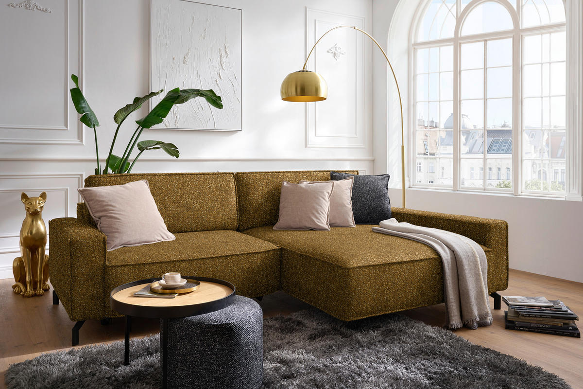 ECKSOFA  in Mikrofaser Senfgelb  246/164 cm  - Senfgelb/Schwarz, Design, Textil (246/164cm) - Sedda