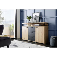 ŠIROKA KOMODA, črna, barve hrasta  - črna/barve hrasta, Konvencionalno, umetna masa/leseni material (134/87,8/38cm) - Xora