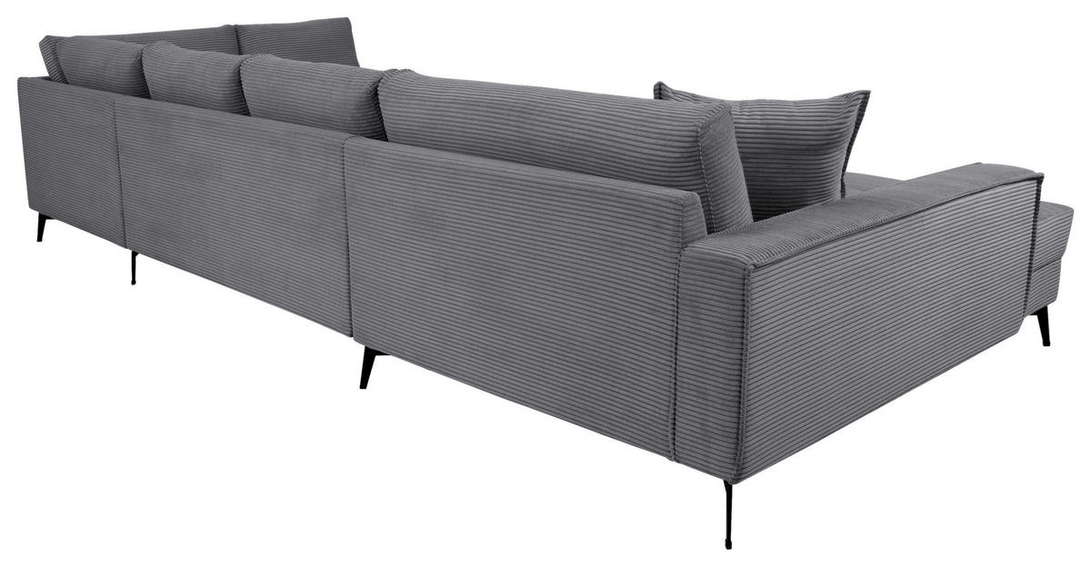 WOHNLANDSCHAFT ZERO Dunkelgrau Cord  - Dunkelgrau/Schwarz, Trend, Textil/Metall (173/362/195cm) - Livetastic