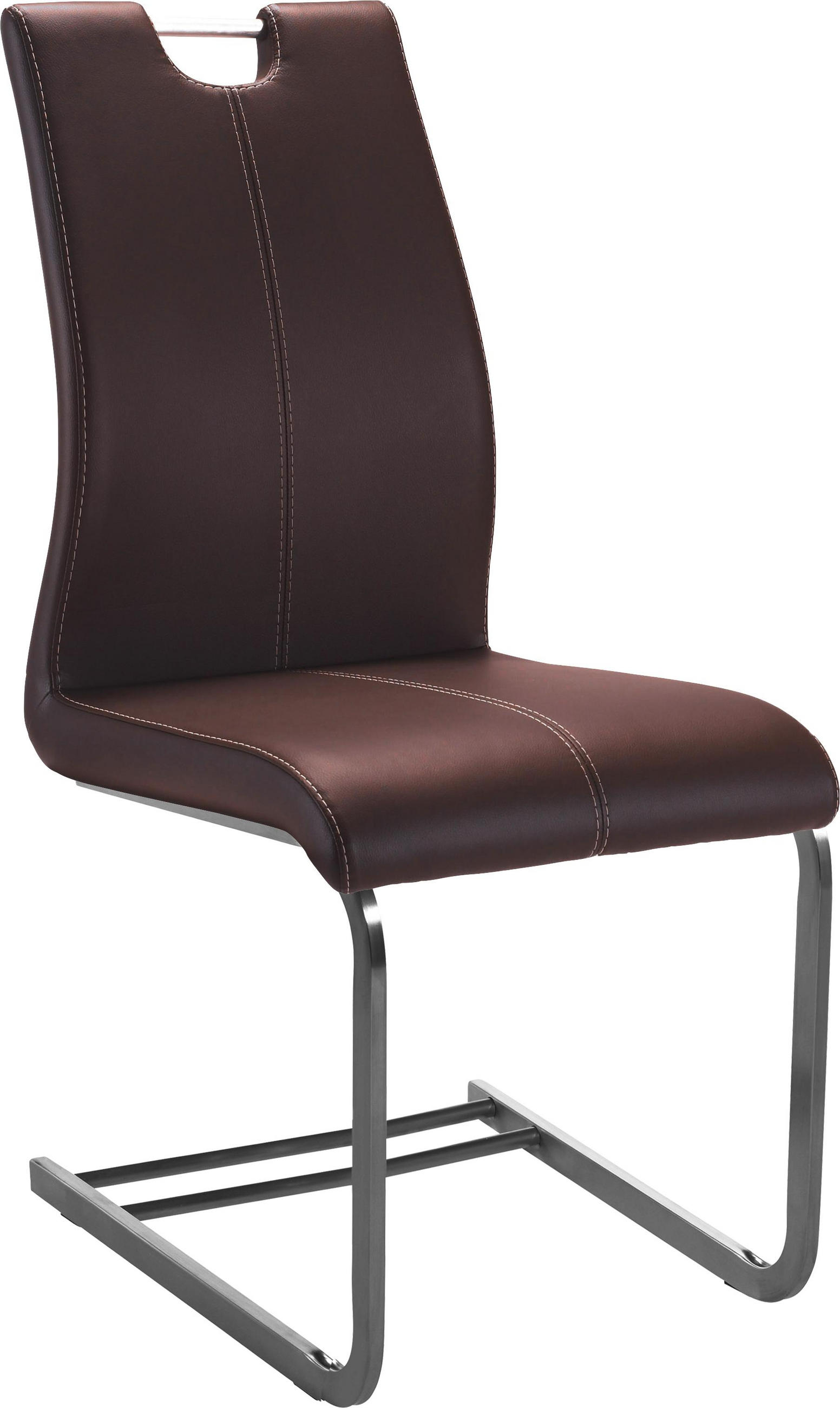 Schwingstuhl in Metall, Textil Braun, Edelstahlfarben