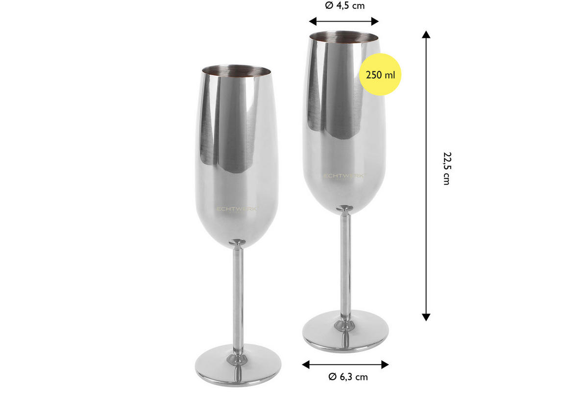 MOUSSERANDE VINGLAS 250 ml 2 delar  - stålfärgad, Basics, metall (6,3/6,3/22,5cm) - Echtwerk