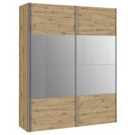 SCHWEBETÜRENSCHRANK  in Eiche Artisan  - Alufarben/Eiche Artisan, Design, Glas/Holzwerkstoff (200/216/68cm) - Hom`in