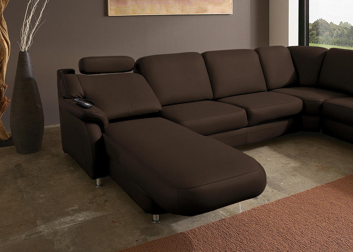 WOHNLANDSCHAFT Echtleder Dunkelbraun  - Dunkelbraun/Alufarben, Konventionell, Leder/Metall (165/329/239cm) - Beldomo Premium