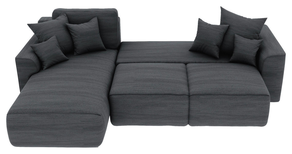 ECKSOFA in Cord Dunkelgrau  - Chromfarben/Dunkelgrau, Konventionell, Kunststoff/Textil (195/293cm) - MID.YOU