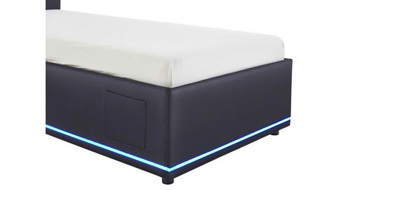 POLSTERBETT 90/200 cm,  in Schwarz, Beleuchtung, Lattenrost, Bettkasten,  - Birkefarben/Buchefarben, Design, Holz/Kunststoff (90/200cm) - Xora