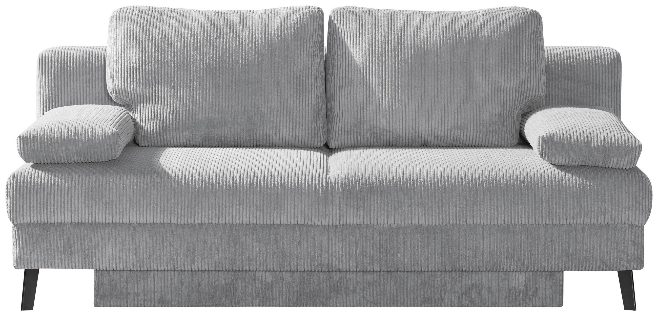 SCHLAFSOFA Cord Hellgrau  inkl. Rückenkissen, Armlehnenkissen, Bettkasten, Schlaffunktion, Rücken echt  - Hellgrau/Schwarz, MODERN, Textil/Metall (194/91/90cm) - Livetastic