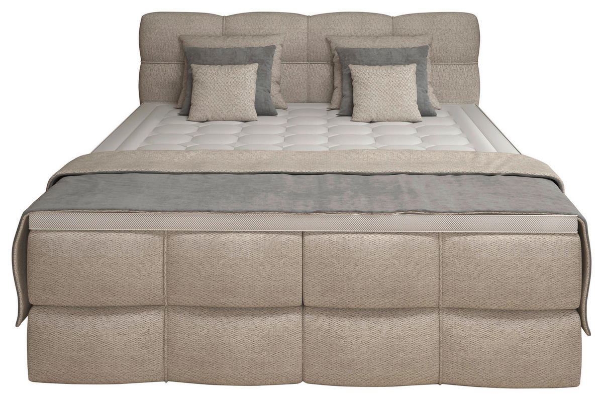 BOXSPRINGBETT 160/200 cm,  in Elfenbein, gepolstertes Kopfteil, Bettkasten, Topper, Matratzen, H3 + H3 = fest  - Elfenbein/Schwarz, Design, Kunststoff/Textil (160/200cm) - Chameo