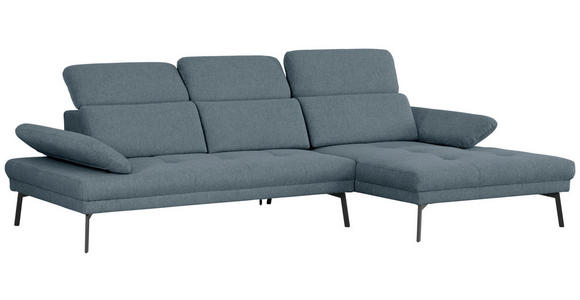 ECKSOFA Ottomane rechts, Eckteil  More_LZ Blau Webstoff  - Blau/Schwarz, Design, Textil/Metall (296/188cm) - Xora
