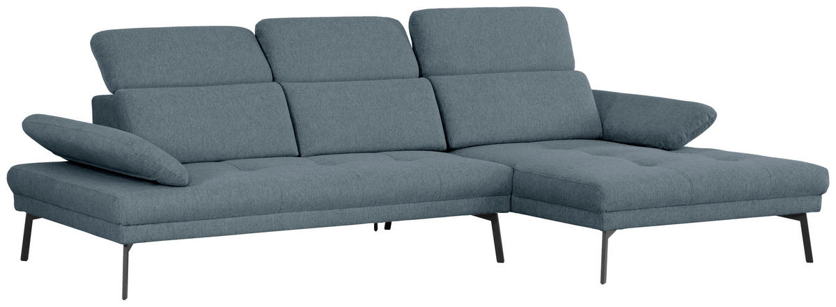 ECKSOFA Ottomane rechts, Eckteil  More_LZ Blau Webstoff  - Blau/Schwarz, Design, Textil/Metall (296/188cm) - Xora