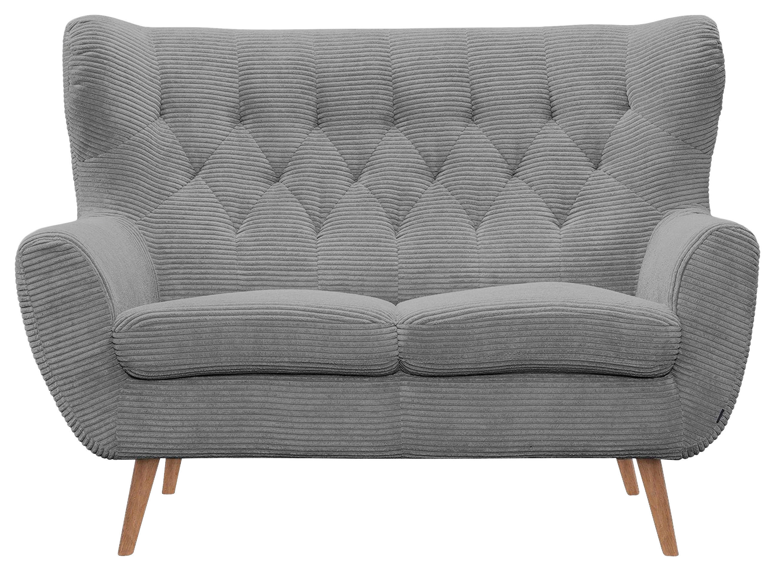 2-SITZER-SOFA Cord Hellgrau  - Eichefarben/Hellgrau, Design, Holz/Textil (137/101/95cm) - Stylife