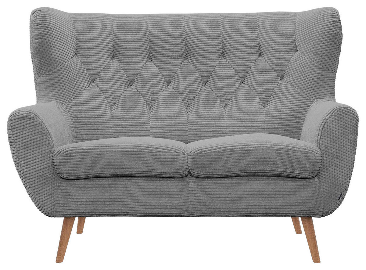 2-SITZER-SOFA Cord Hellgrau  - Eichefarben/Hellgrau, Design, Holz/Textil (137/101/95cm) - Stylife