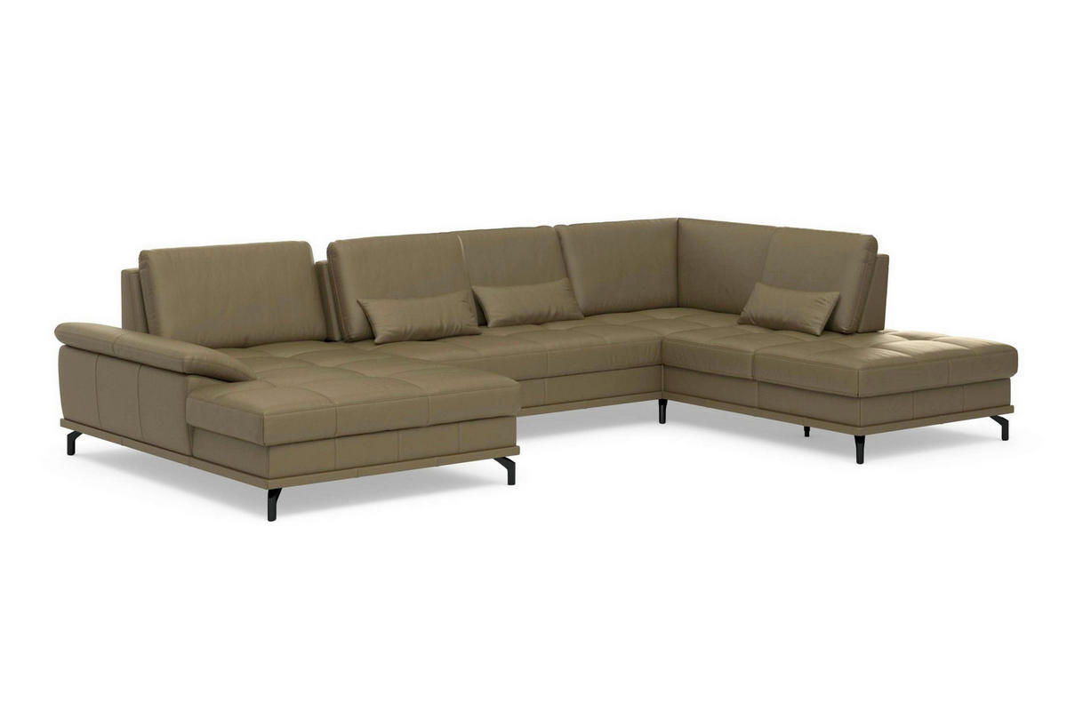 SEDACÍ SOUPRAVA, kůže, olivově zelená - černá/olivově zelená, Basics, kov/textil (176/363/223cm) - Sit & More