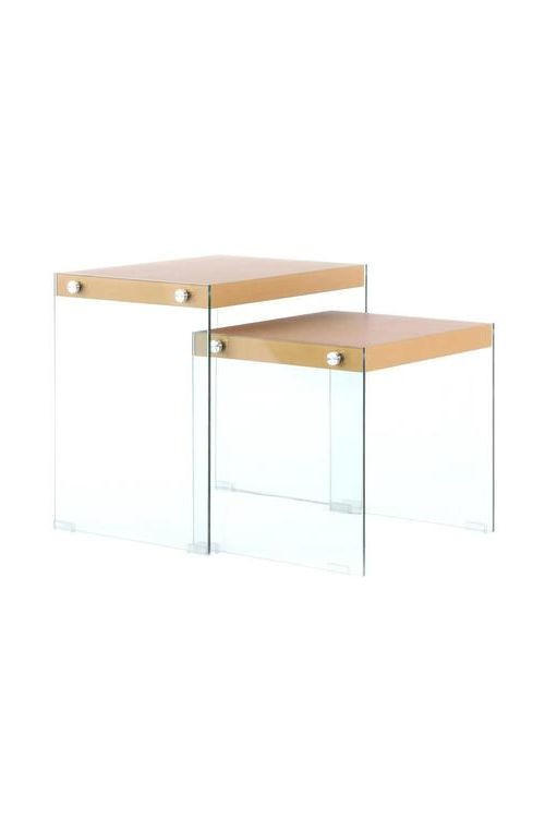SIDOBORD SET i glas, trämaterial  - klar/guldfärgad, Basics, trämaterial/glas - Kayoom
