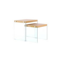 SIDOBORD SET i glas, trämaterial  - klar/guldfärgad, Basics, trämaterial/glas - Kayoom