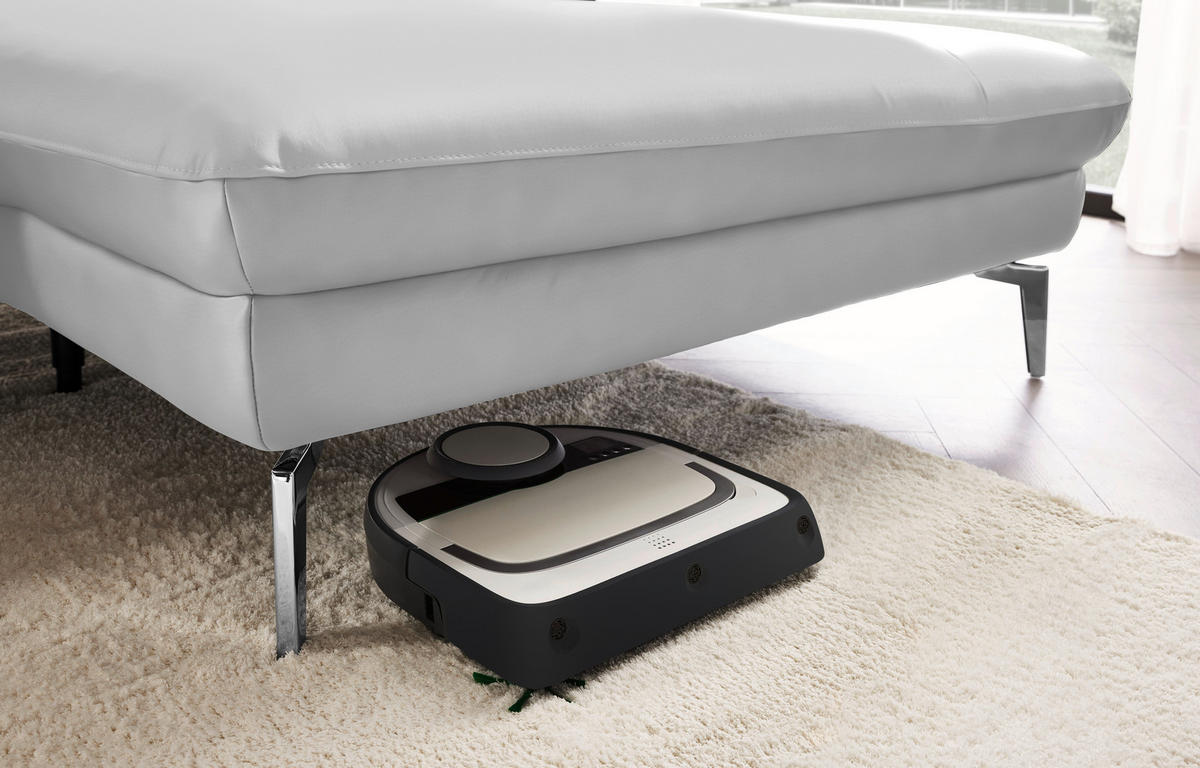 ECKSOFA in Echtleder Weiss  - Weiss/Schwarz, Design, Leder/Metall (325/157cm) - Dieter Knoll