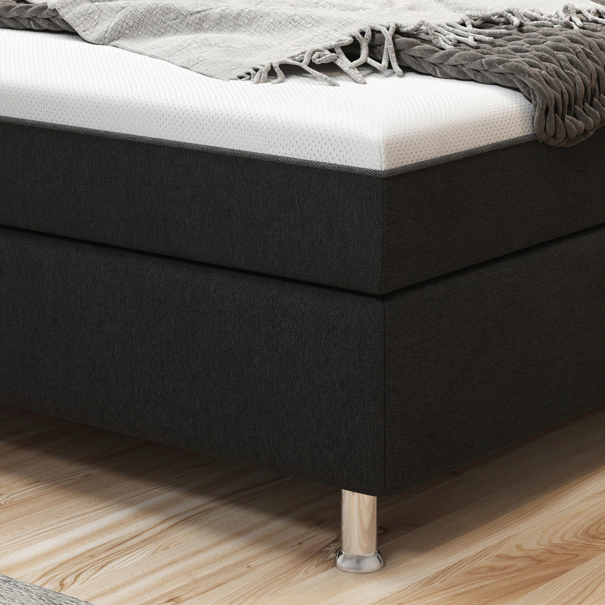 BOXSPRINGBETT 180/200 cm  in Schwarz  - Silberfarben/Schwarz, KONVENTIONELL, Textil/Metall (180/200cm) - MID.YOU