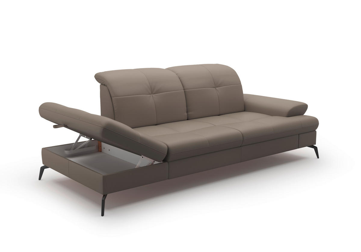 RÉCAMIERE in Echtleder Grau  - Schwarz/Grau, Konventionell, Leder/Metall (231/90/122cm) - Sit & More
