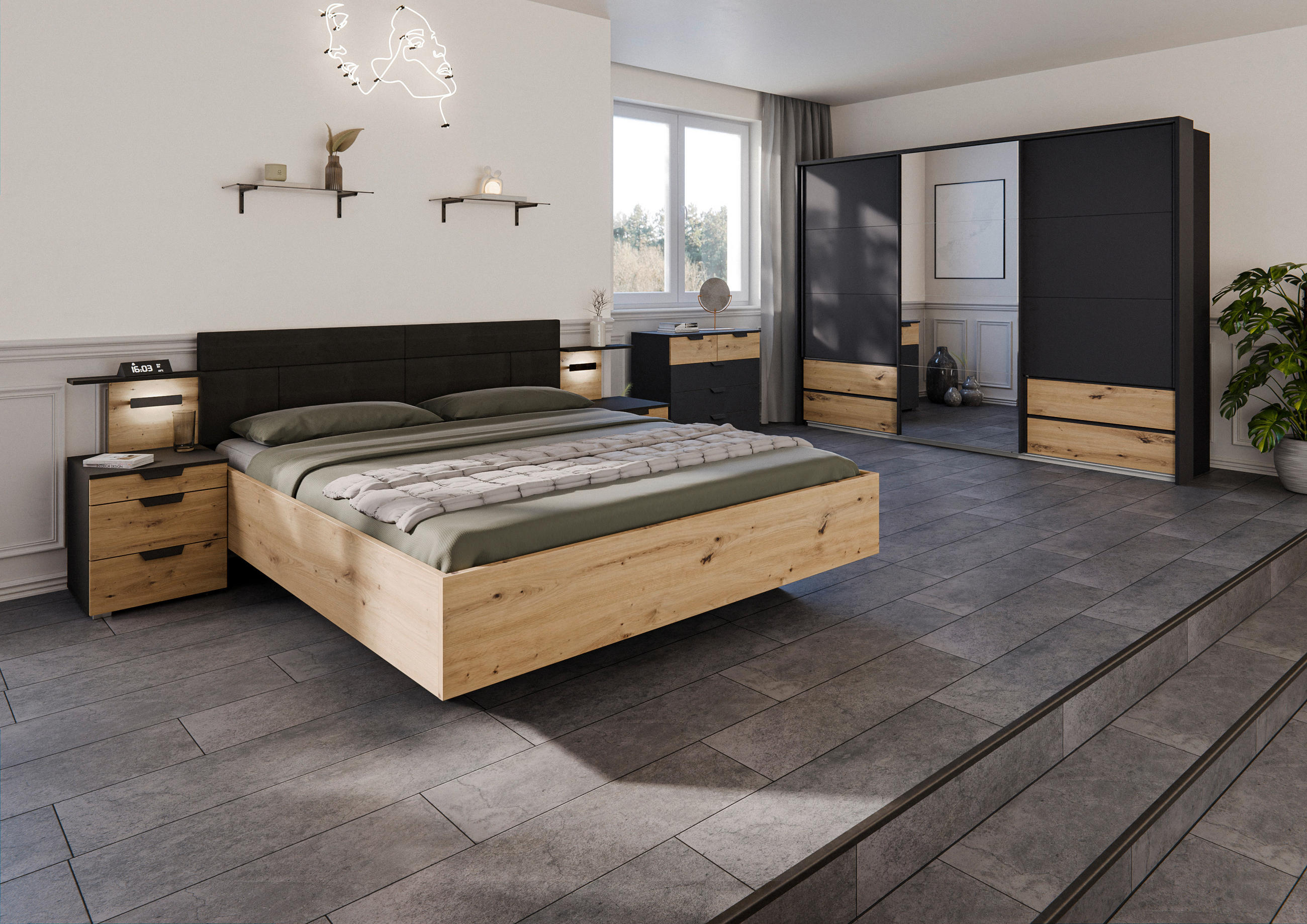 NACHTSCHRANK 47/80/48 cm  - Eiche Artisan/Grau, MODERN, Holzwerkstoff/Kunststoff (47/80/48cm)