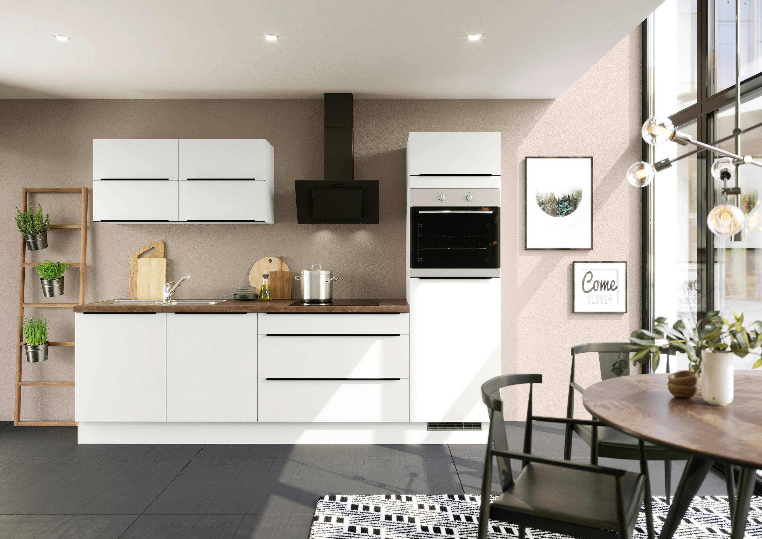 KÜCHENBLOCK 280 cm   in Weiß  - Eichefarben/Schwarz, Trend, Holzwerkstoff/Metall (280cm) - Impuls