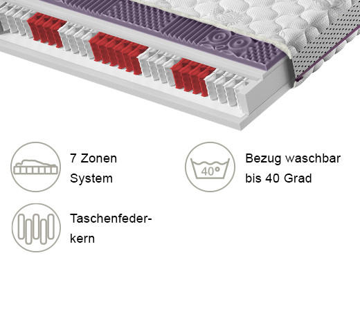 TASCHENFEDERKERNMATRATZE 180/200 cm Höhe ca. 24 cm  - Textil (180/200cm) - Xora