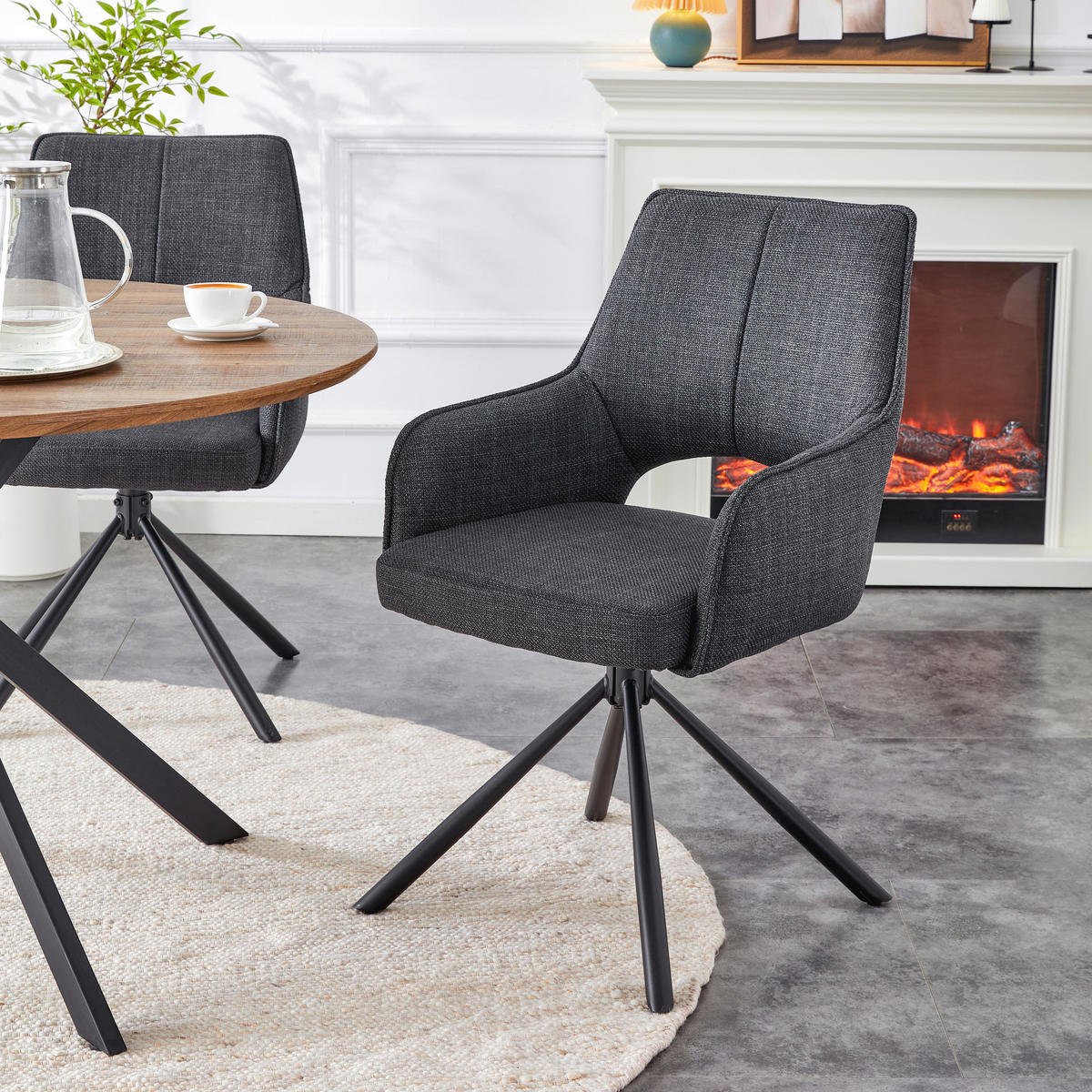 ARMLEHNSTUHL-SET 2 Stück  in Webstoff  - Anthrazit, MODERN, Textil/Metall (57/91/64cm) - MID.YOU