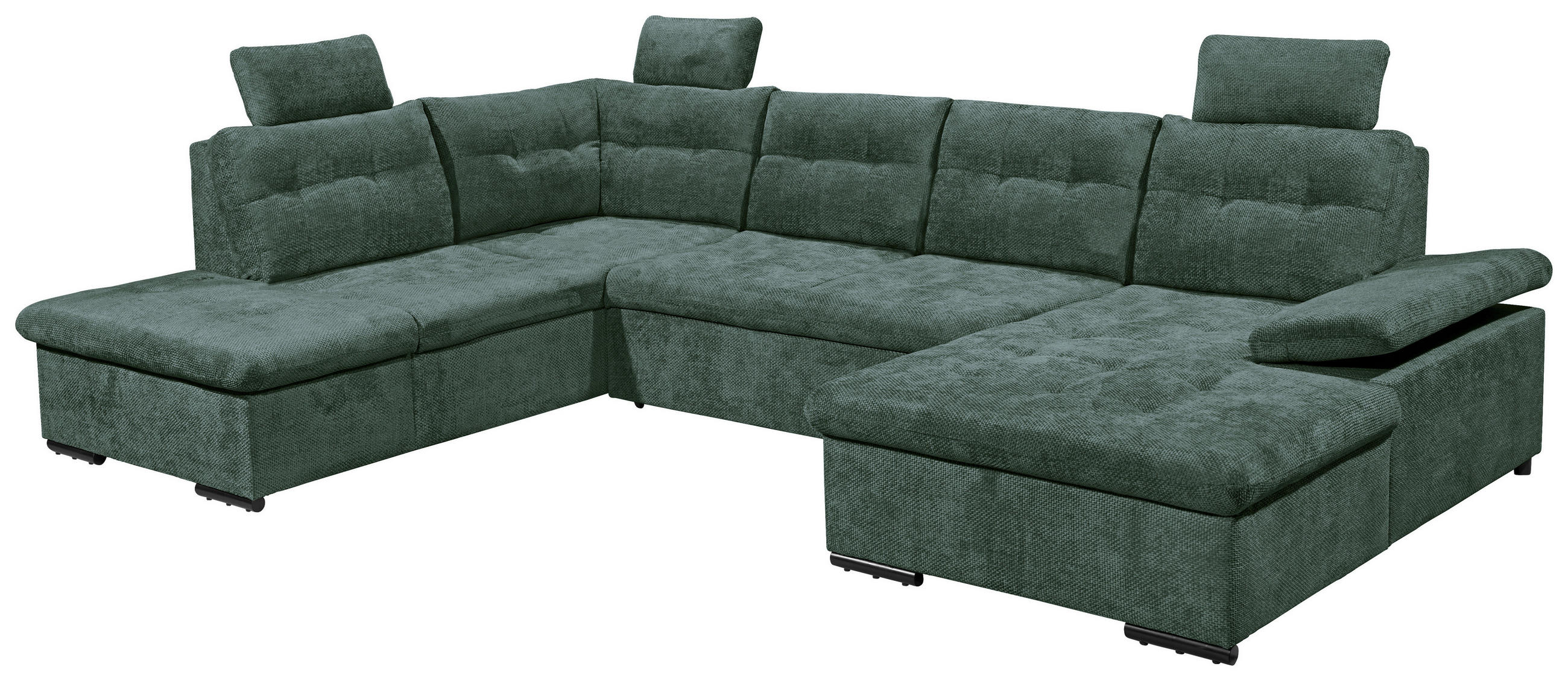 WOHNLANDSCHAFT RONDA Dunkelgrün Webstoff  - Dunkelgrün/Schwarz, Basics, Kunststoff/Textil (218/324/170cm) - Livetastic