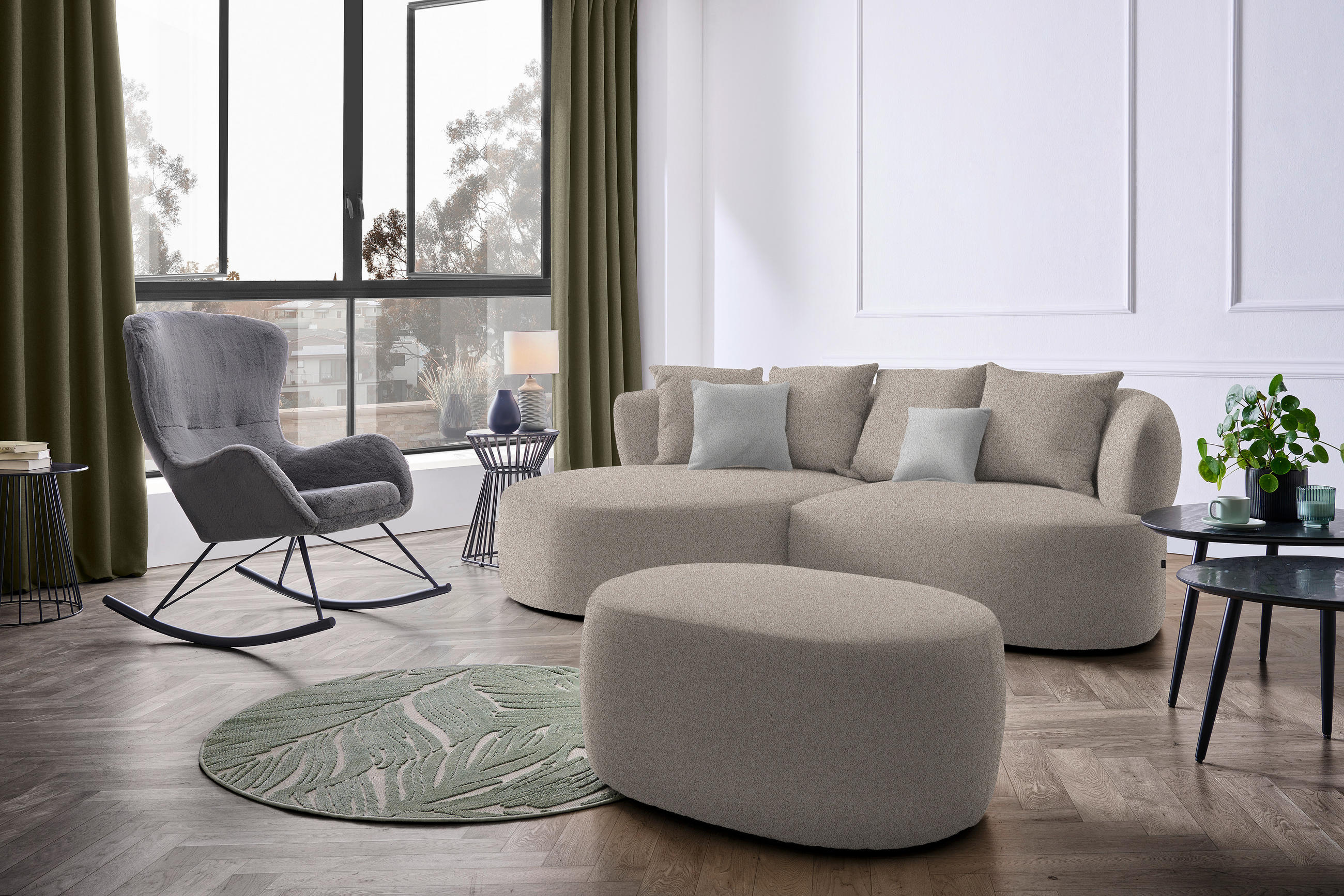 ECKSOFA in Plüsch Graubraun  166/235 cm  - Graubraun/Schwarz, MODERN, Kunststoff/Textil (166/235cm) - Hom`in