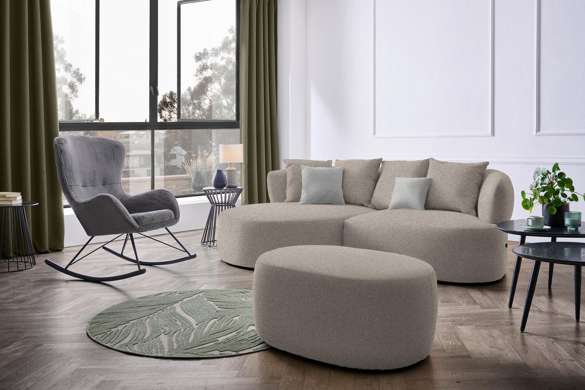ECKSOFA in Plüsch Graubraun  166/235 cm  - Graubraun/Schwarz, MODERN, Kunststoff/Textil (166/235cm) - Hom`in