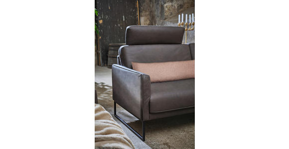 3-SITZER-SOFA in Leder Braun - Anthrazit/Braun, Design, Leder/Metall (198/86/94cm) - Johann Jakob