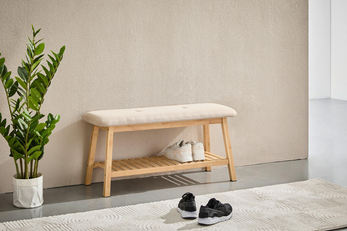 SCHUHBANK Naturfarben, Beige  - Beige/Naturfarben, Basics, Naturmaterialien/Textil (90/44.5/34.5cm) - Carryhome