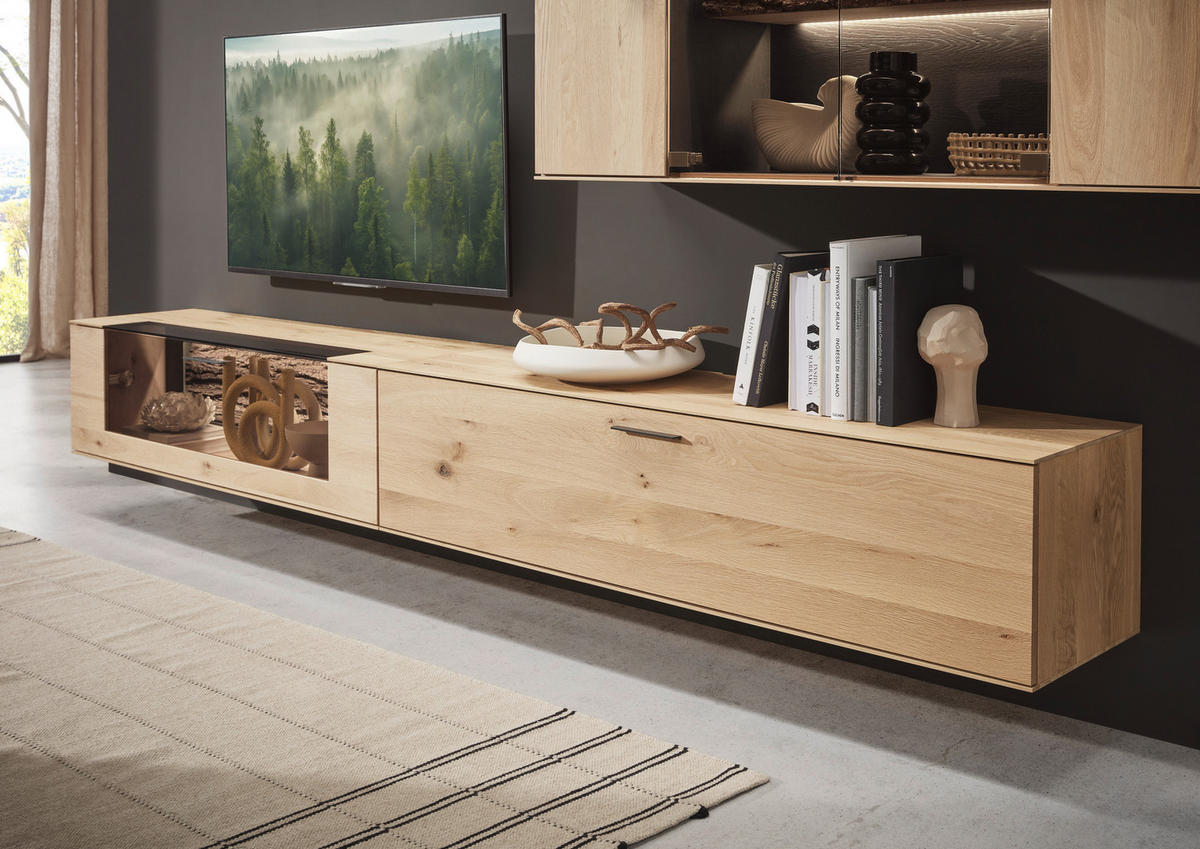 WOHNWAND  in Anthrazit, Eichefarben  336/195/44 cm  - Eichefarben/Anthrazit, Design, Glas/Holz (336/195/44cm) - Valnatura