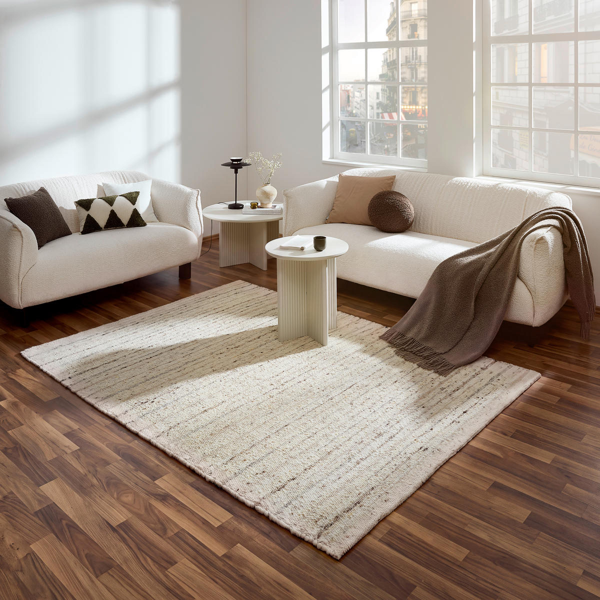 HANDWEBTEPPICH Wohnzimmer 170/230 cm Nova Creme rechteckig  - Creme, KONVENTIONELL, Textil (170/230cm) - Linea Natura
