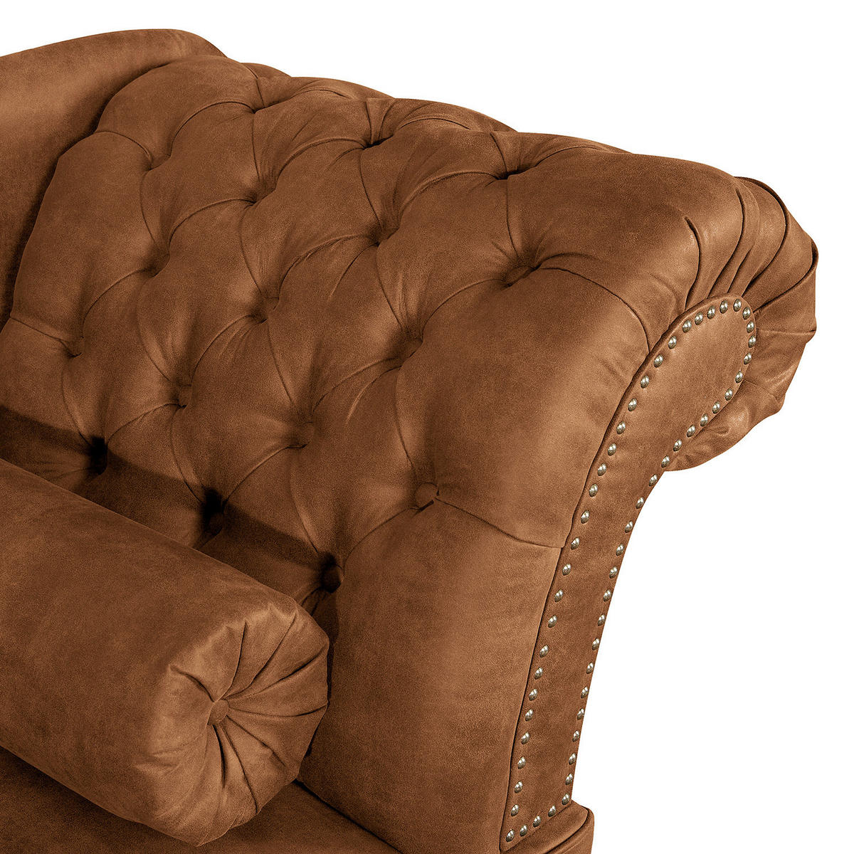 RÉCAMIERE Lederlook Cognac  - Cognac/Braun, Design, Holz/Textil (185/93/75cm) - Livetastic
