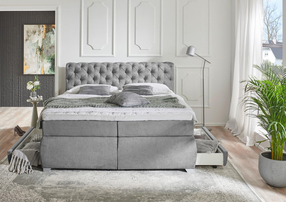 BOXSPRINGBETT 180/200 cm  in Grau  - Grau, Modern, Kunststoff/Textil (180/200cm) - MID.YOU