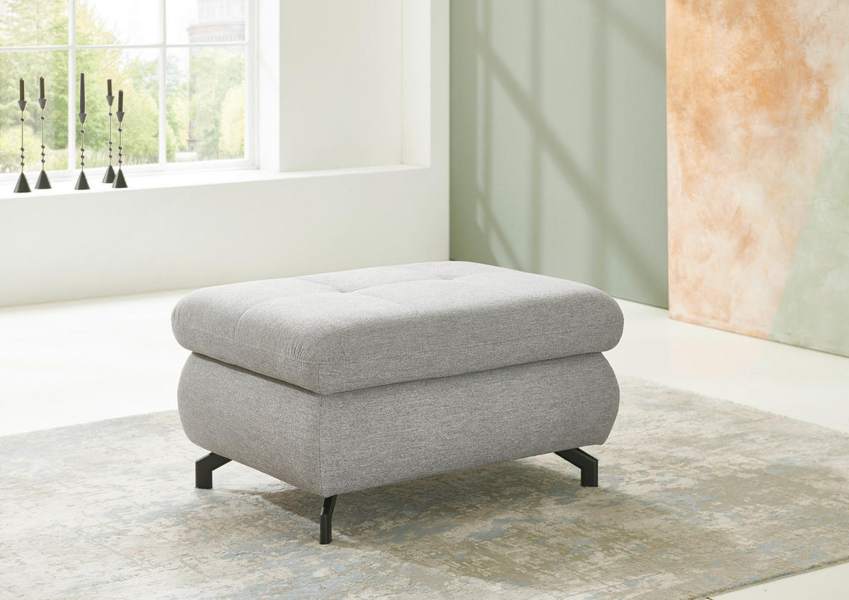 HOCKER Chenille Hellgrau  - Hellgrau/Schwarz, Design, Textil/Metall (90/48/65cm) - Beldomo Style
