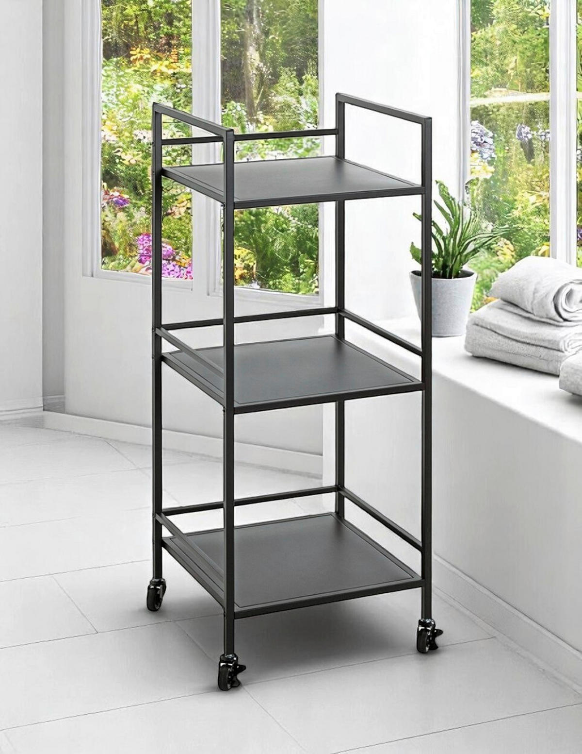 BEISTELLTISCH 35/35/92 cm Schwarz quadratisch  - Schwarz, Design, Kunststoff/Metall (35/35/92cm)