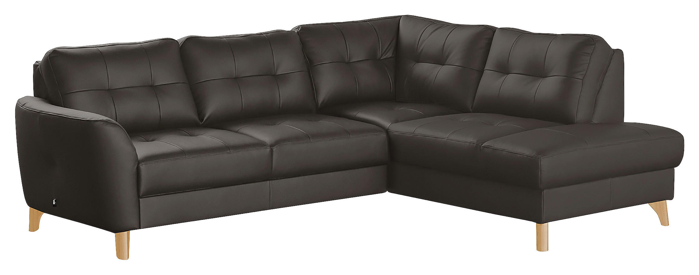 ECKSOFA in Lederlook Echtleder Dunkelbraun  - Dunkelbraun/Buchefarben, Design, Leder/Holz (236/190cm) - Livetastic