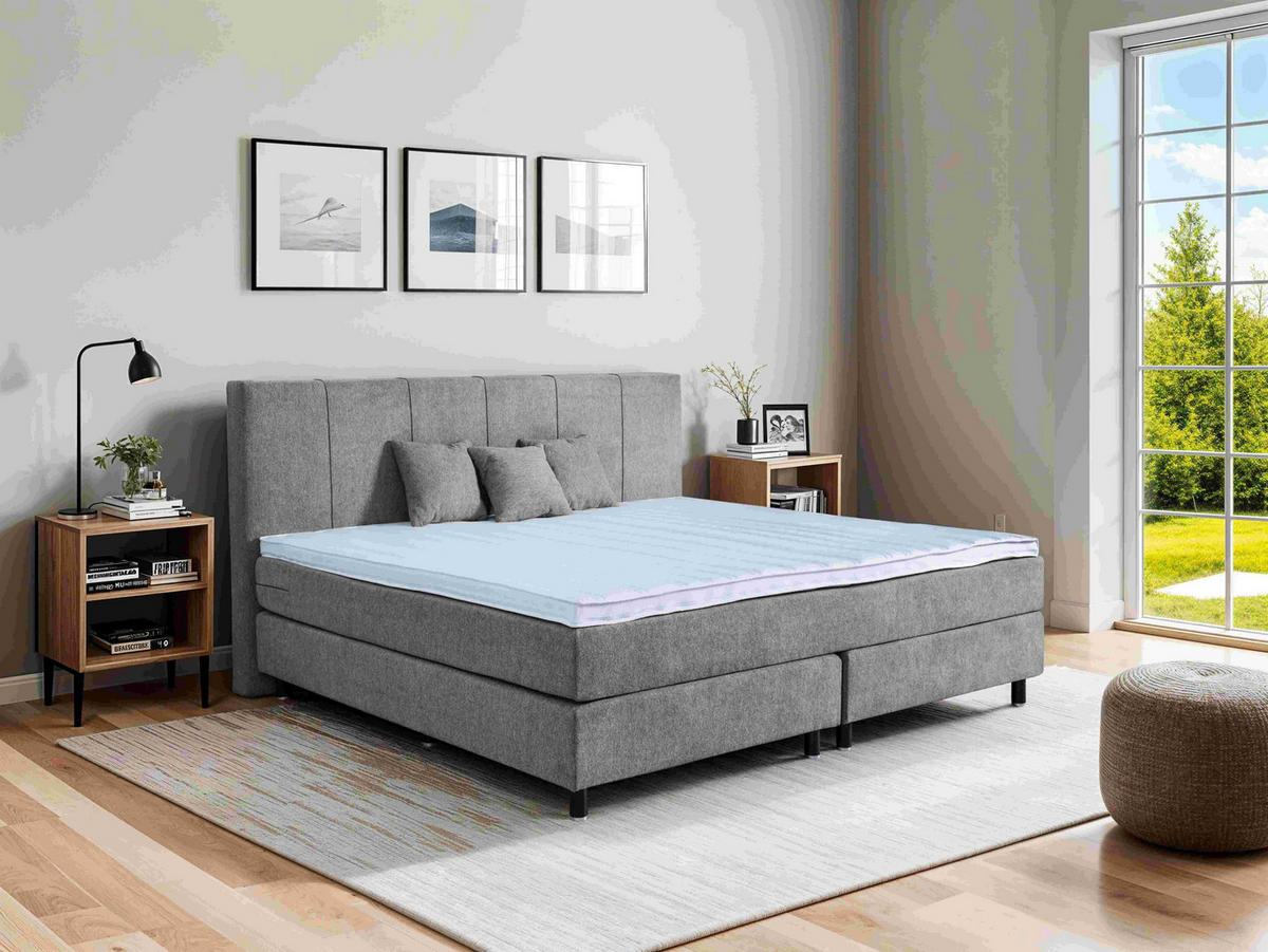 BOXSPRINGBETT 220/200 cm  in Graubraun  - Graubraun/Schwarz, Lifestyle, Holz/Textil (220/200cm) - home24