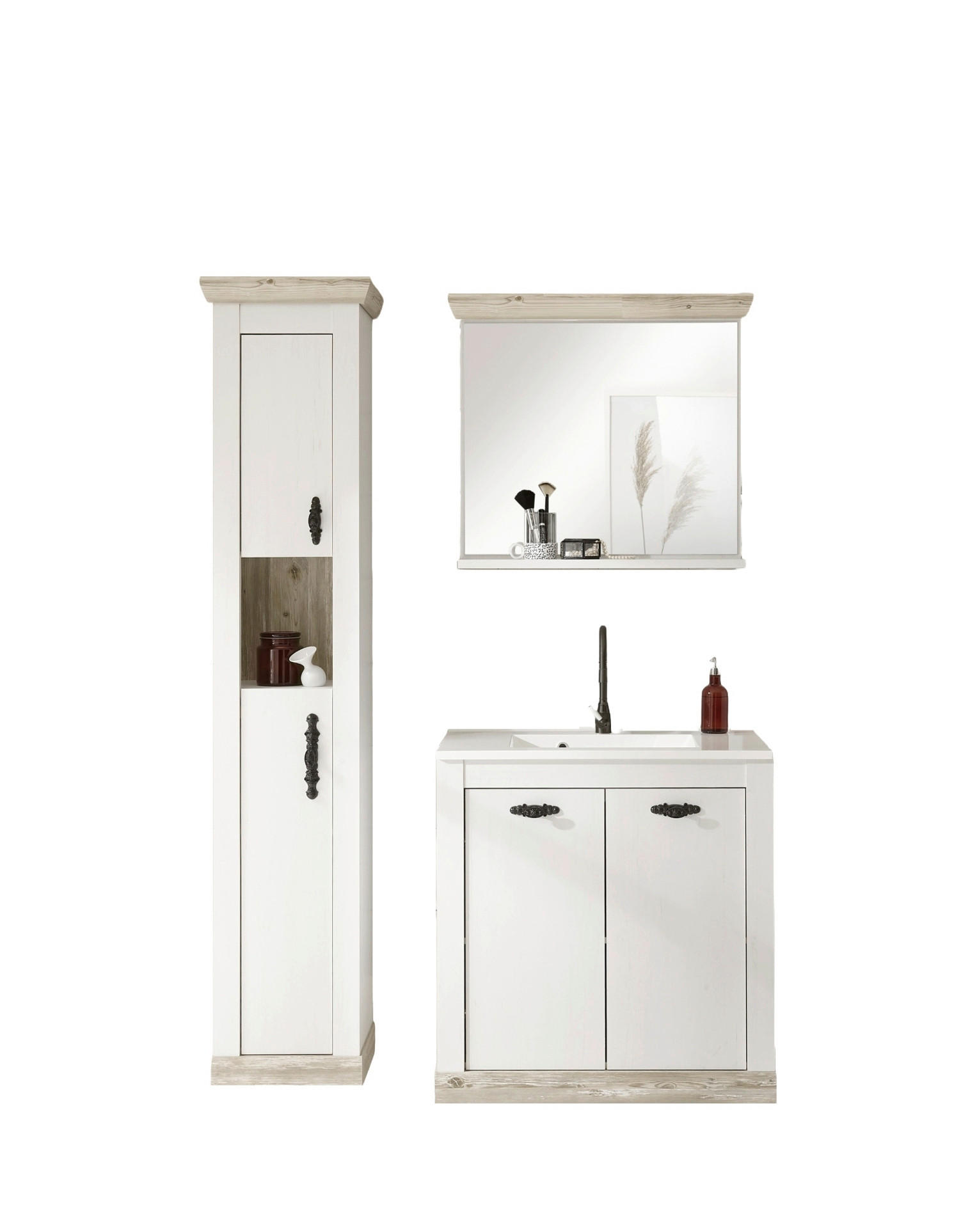 BADEZIMMER 3-teilig  in  - Schwarz/Weiß, Design, Holzwerkstoff/Metall (143/200/46cm) - MID.YOU