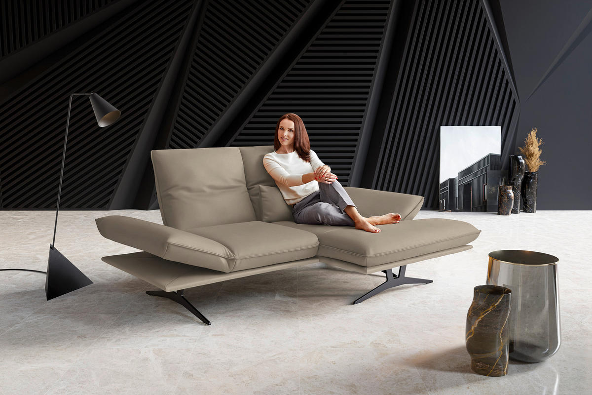 ECKSOFA in Echtleder Sandfarben  - Sandfarben/Schwarz, Design, Leder/Metall (210/130cm) - Dieter Knoll